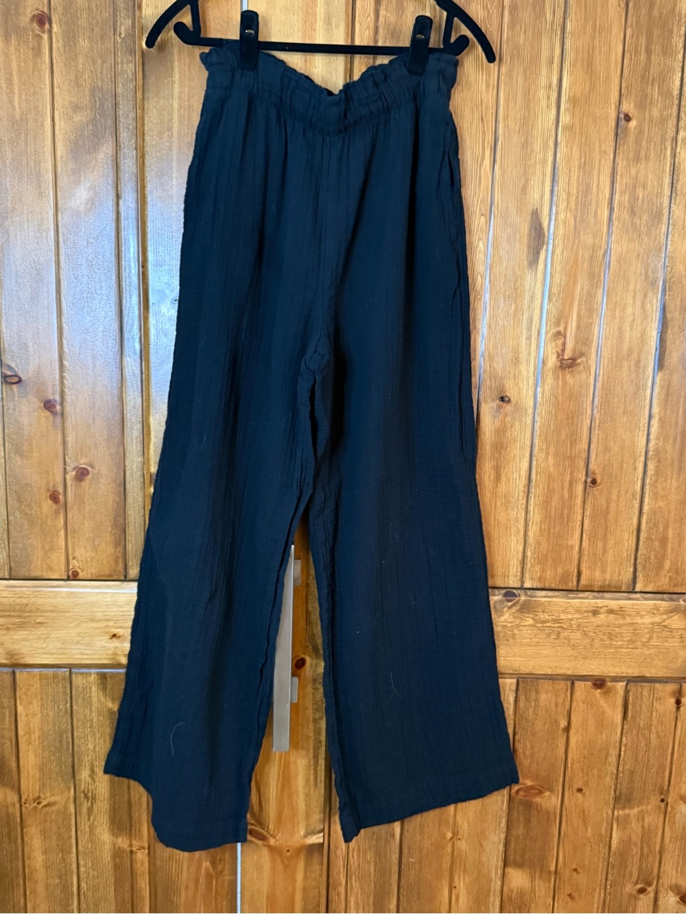Gap Black Crinkle Gauze Wide-Leg Pants